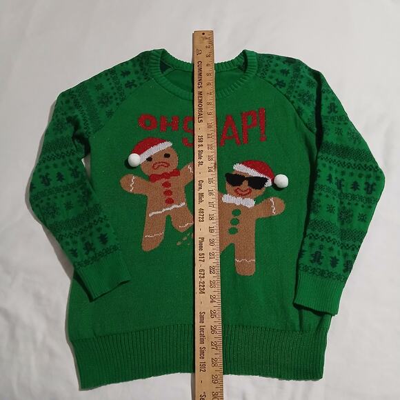 Ugly Christmas Sweater Large Men's OH SNAP Gingerbread Men Green/Red Easy Care - Picture 10 of 11